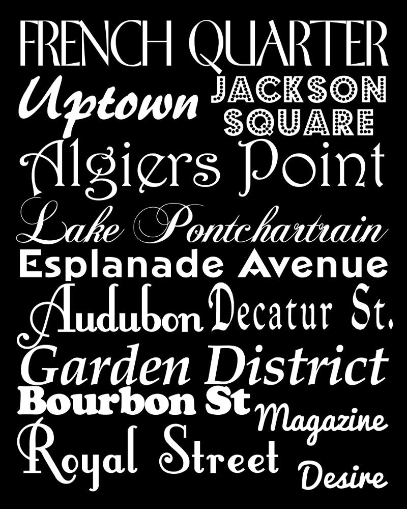 New Orleans Neighbourhood Print Typography Scroll