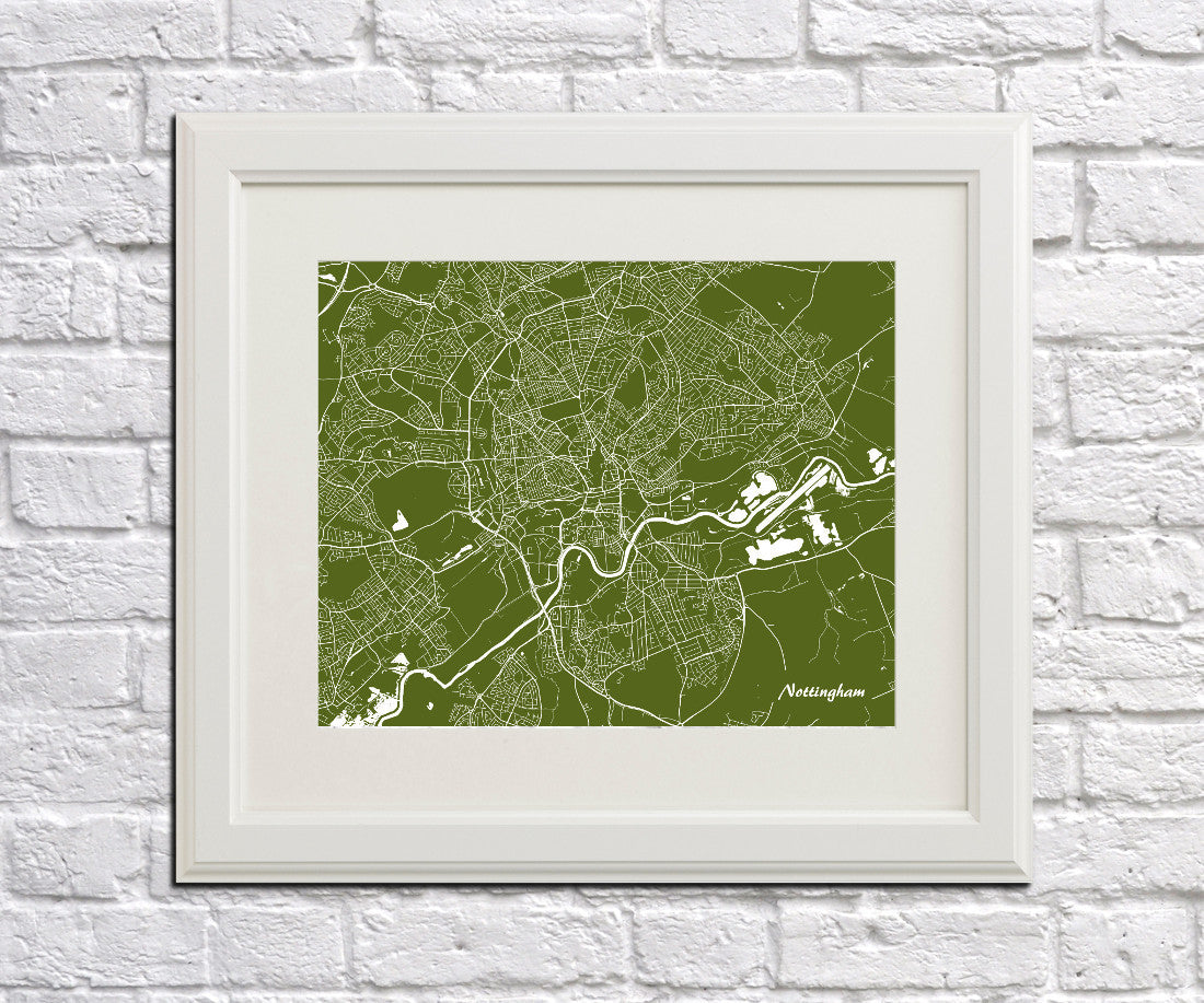 Nottingham City Street Map Print Feature Wall Art Poster