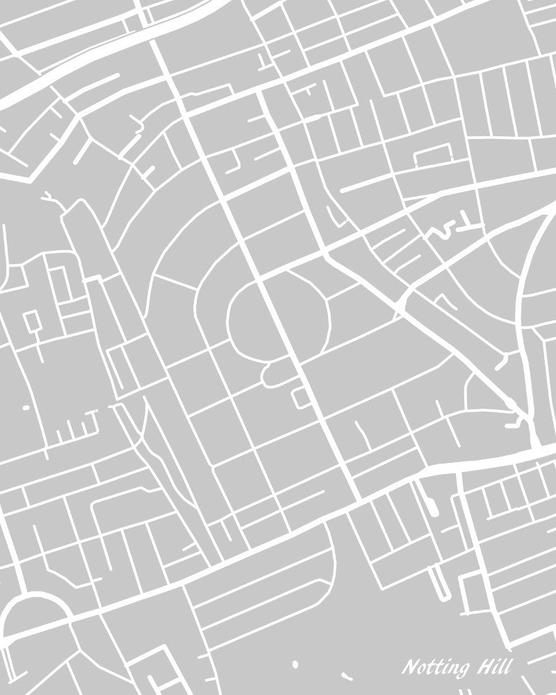 Notting Hill London City Street Map Print Feature Wall Art Poster