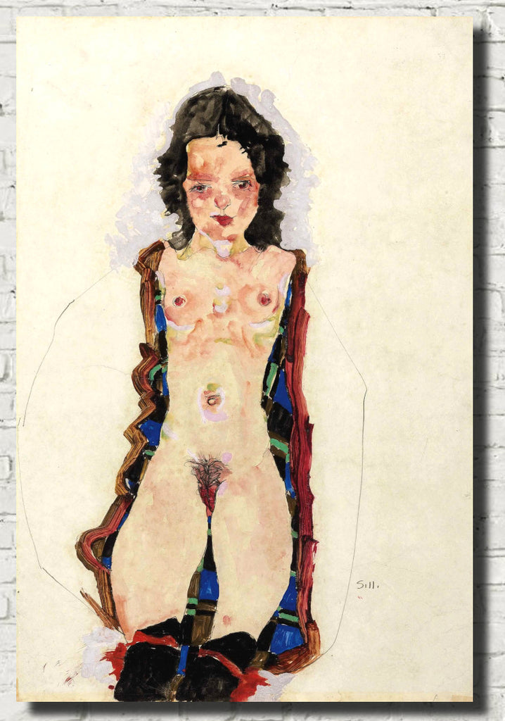 Egon Schiele Fine Art Print, Nude with Red Garters