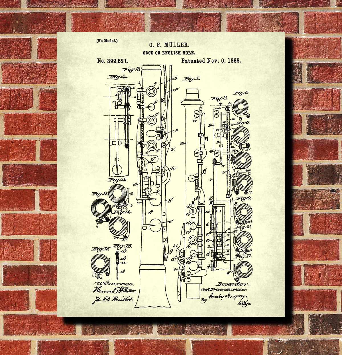 Oboe Patent Print Orchestral Musical Instrument Wall Art Poster