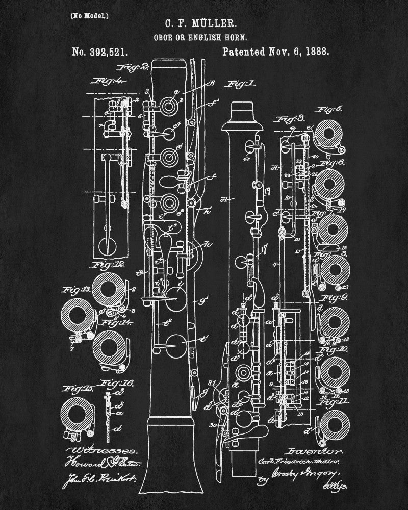 Oboe Patent Print Orchestral Musical Instrument Wall Art Poster