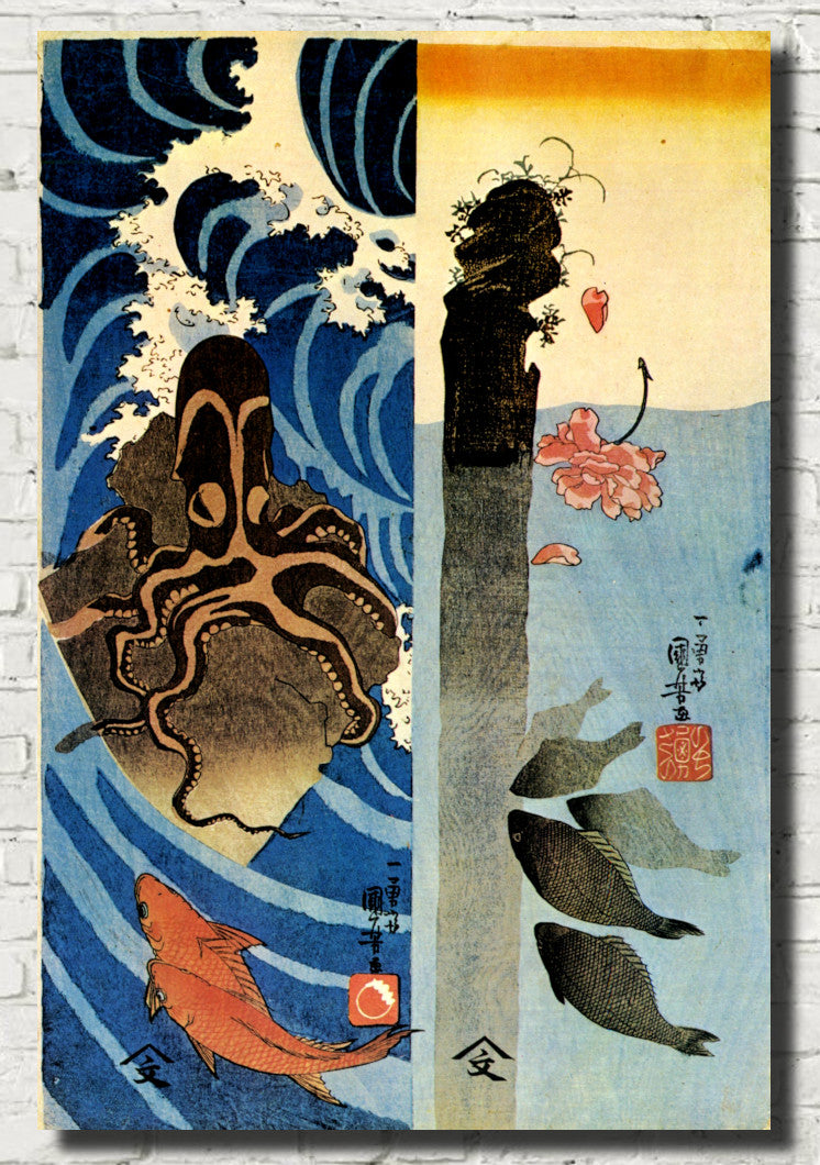 Utagawa Kuniyoshi, Japanese Fine Art Print, octopus red fish