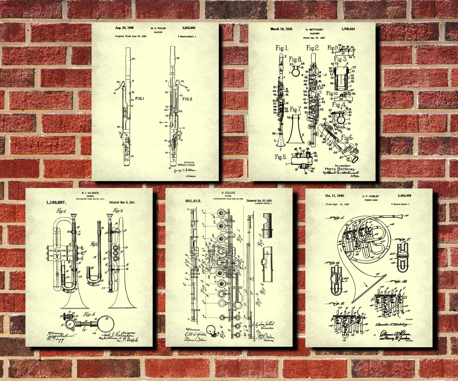 Orchestral Instruments Patent Prints Set 5 Music Posters