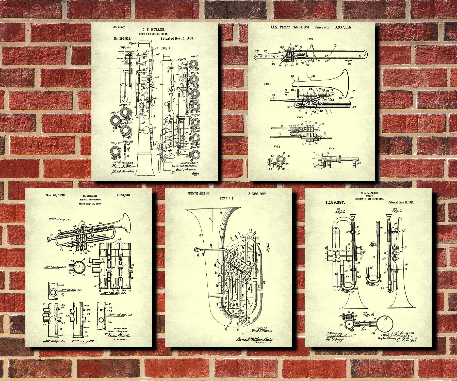 Orchestral Instruments Patent Prints Set 5 Music Posters
