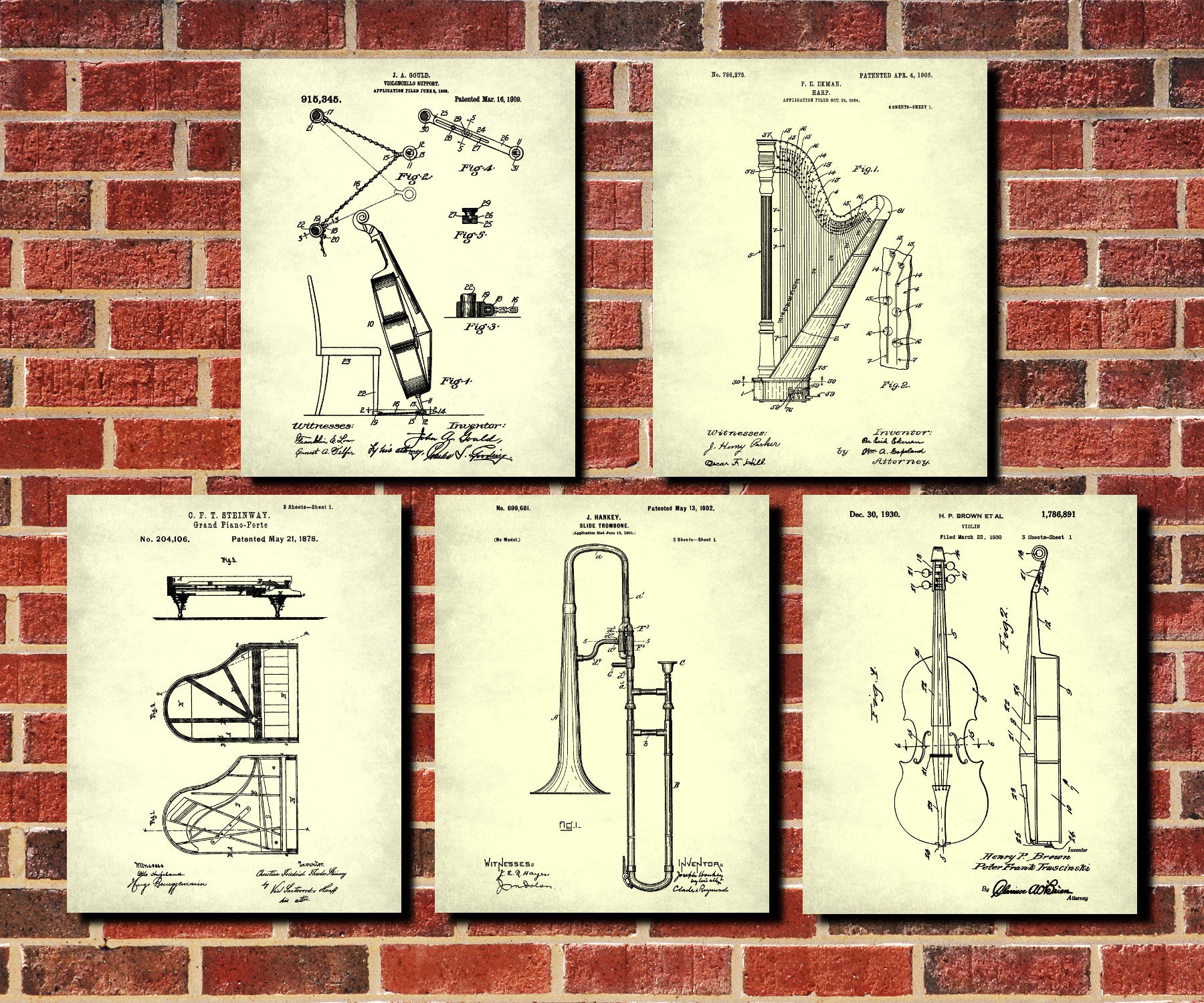 Orchestral Instruments Patent Prints Set 5 Music Posters