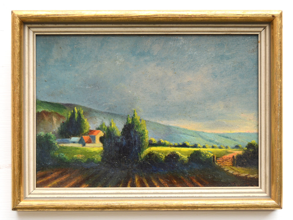 Merbeck Farming Miniature German Landscape Oil Painting Framed