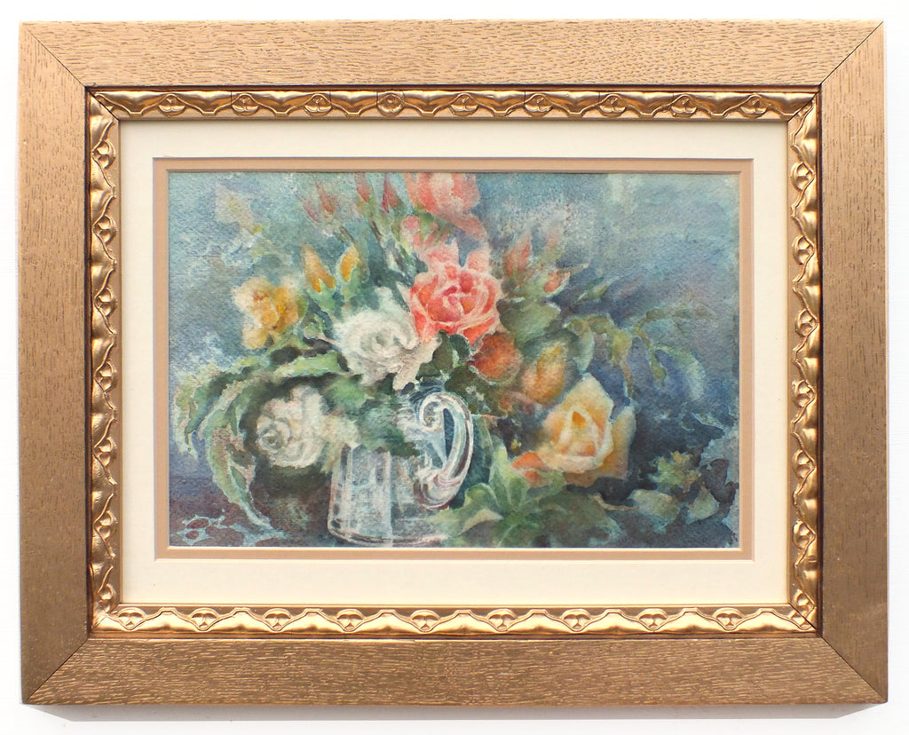 Red Yellow Roses Still Life Watercolour Painting Framed