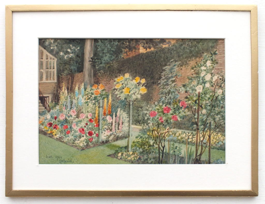 English Garden Watercolor Painting Framed - GalleryThane.com