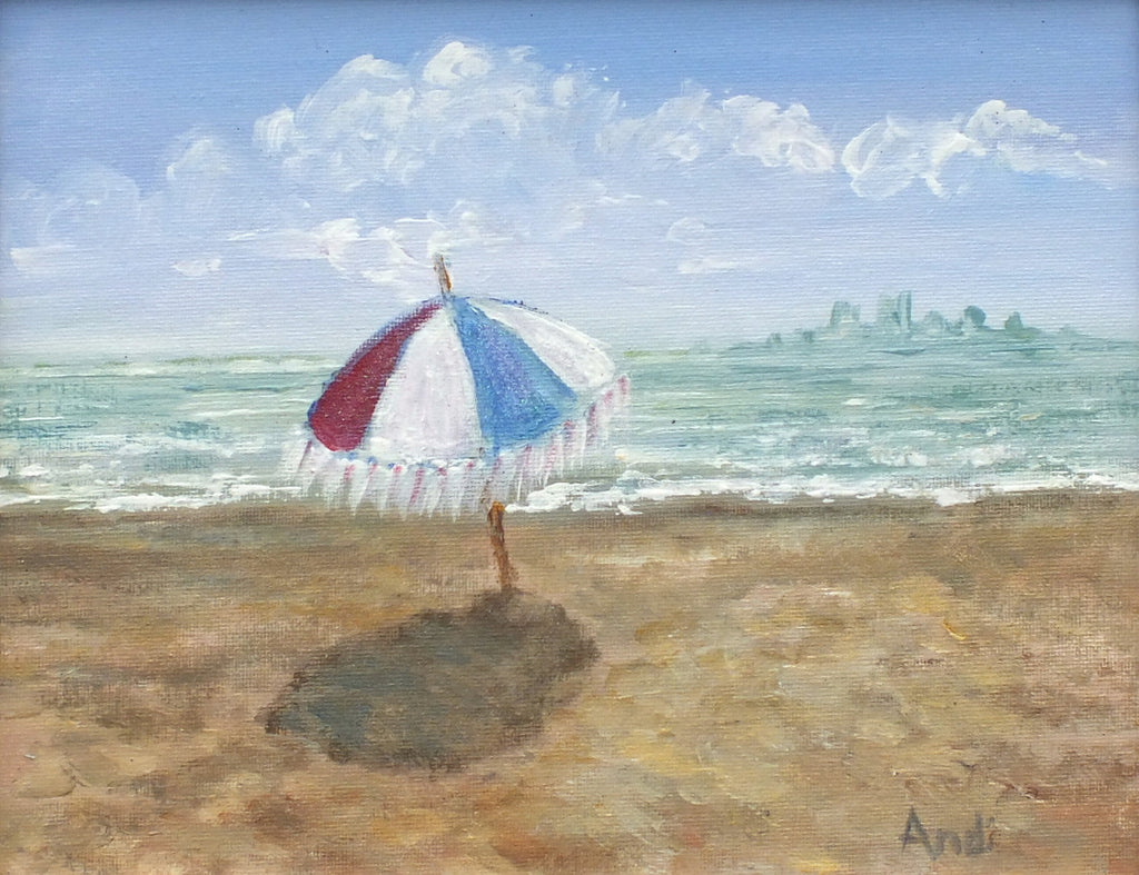 Beach Umbrella Seascape Painting by Andi Lucas - GalleryThane.com