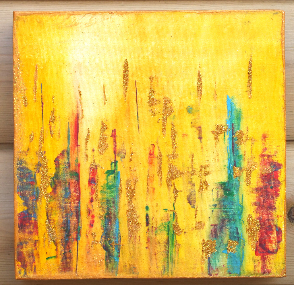 Cityscape Abstract Painting Golden Haze Acrylic Original