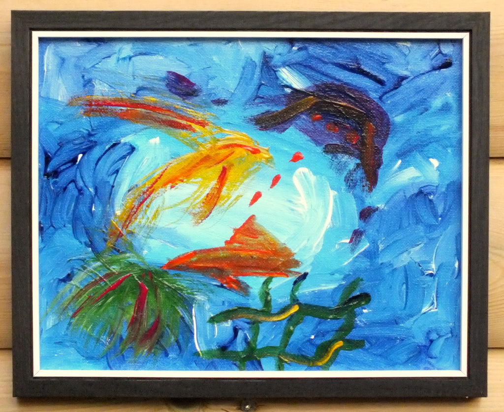 Organic Abstract Painting, Under the Lagoon, Framed, Signed