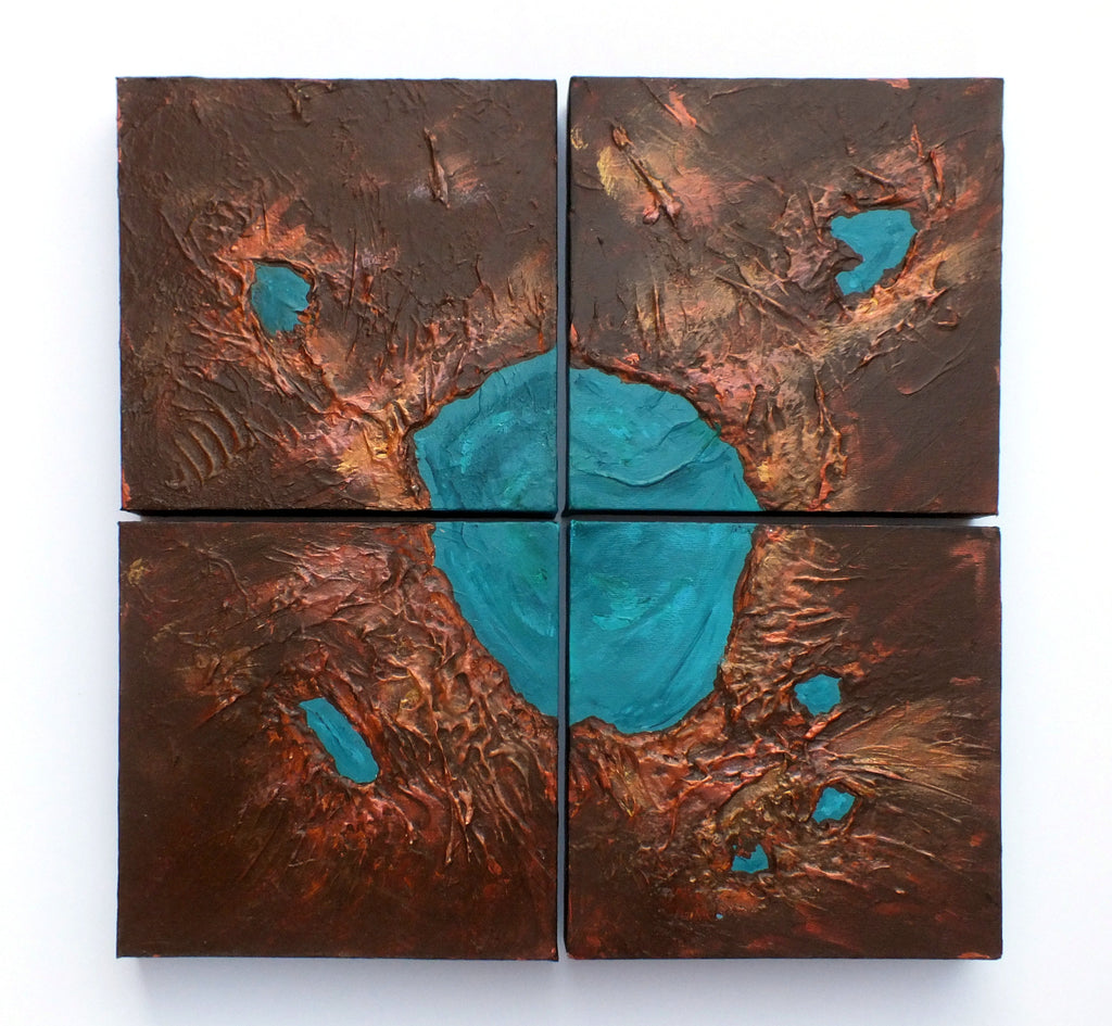 Turquoise Lagoon, Textured Abstract Painting, 4 panel Polyptych