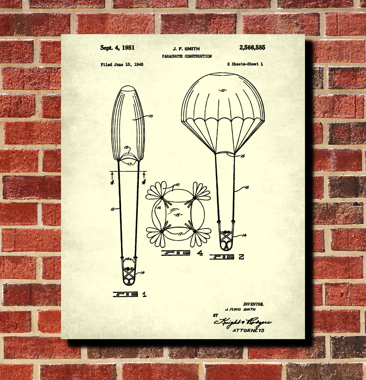 Parachute Patent Print Pilot Poster Skydiving
