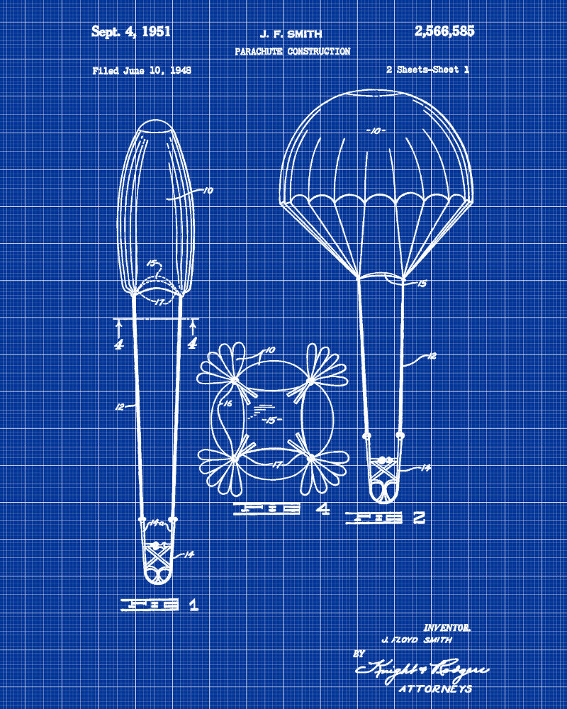 Parachute Patent Print Pilot Poster Skydiving