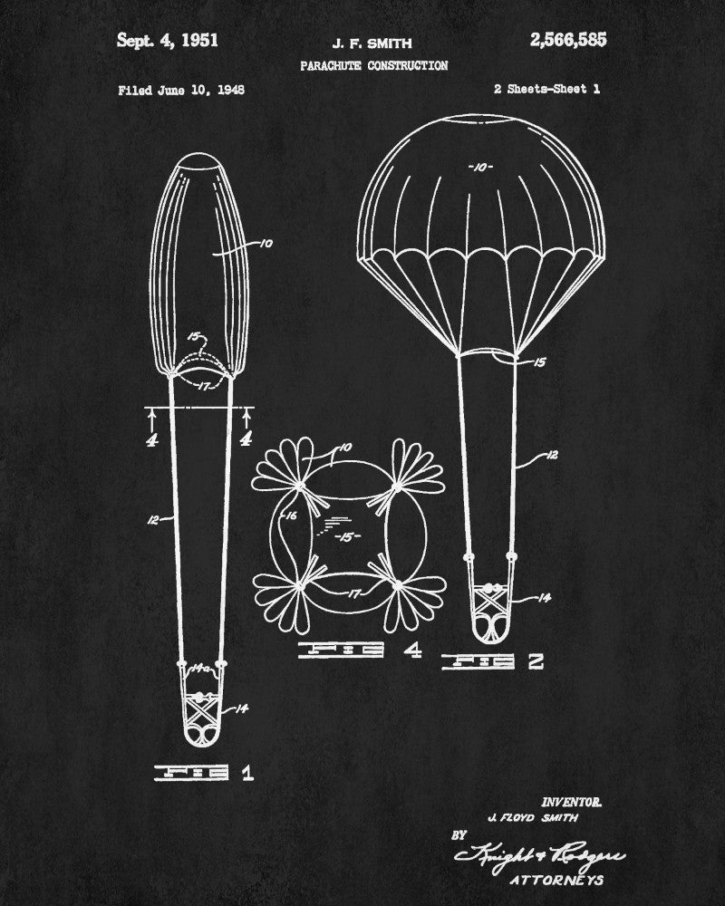 Parachute Patent Print Pilot Poster Skydiving