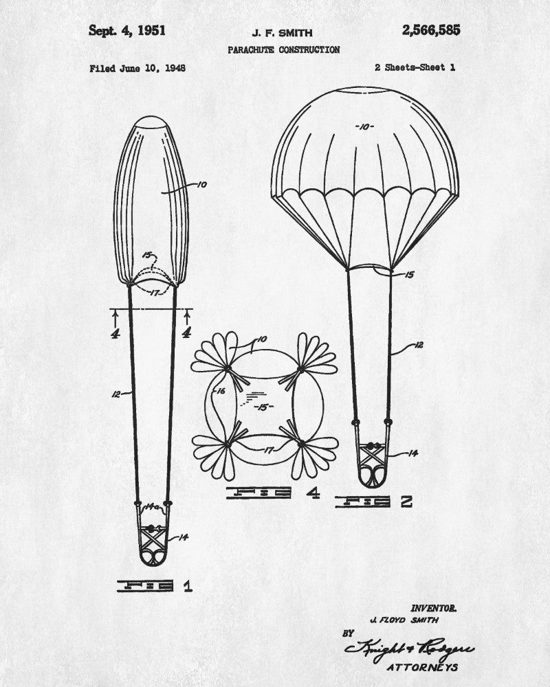 Parachute Patent Print Pilot Poster Skydiving