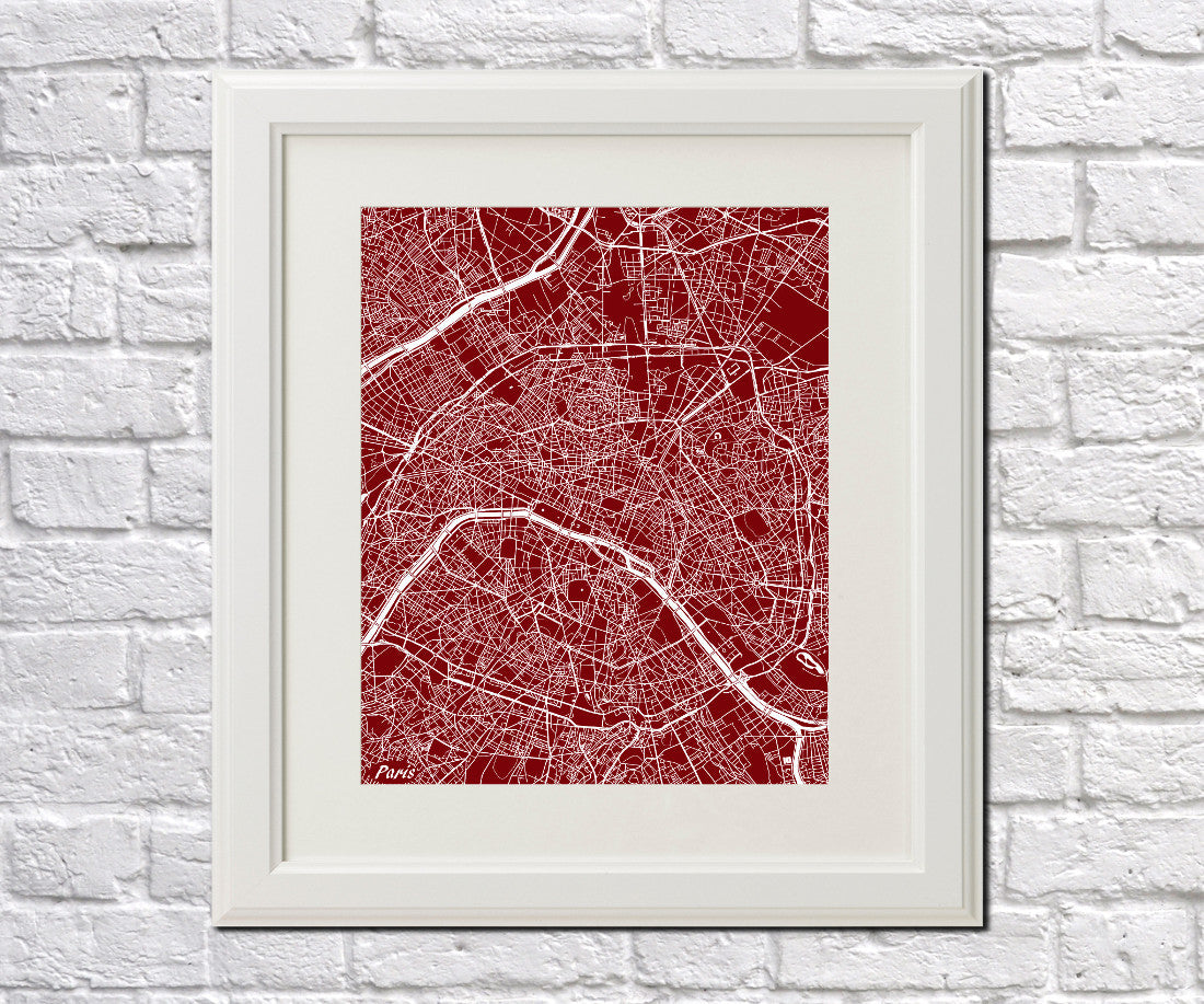 Paris City Street Map Print Feature Wall Art Poster