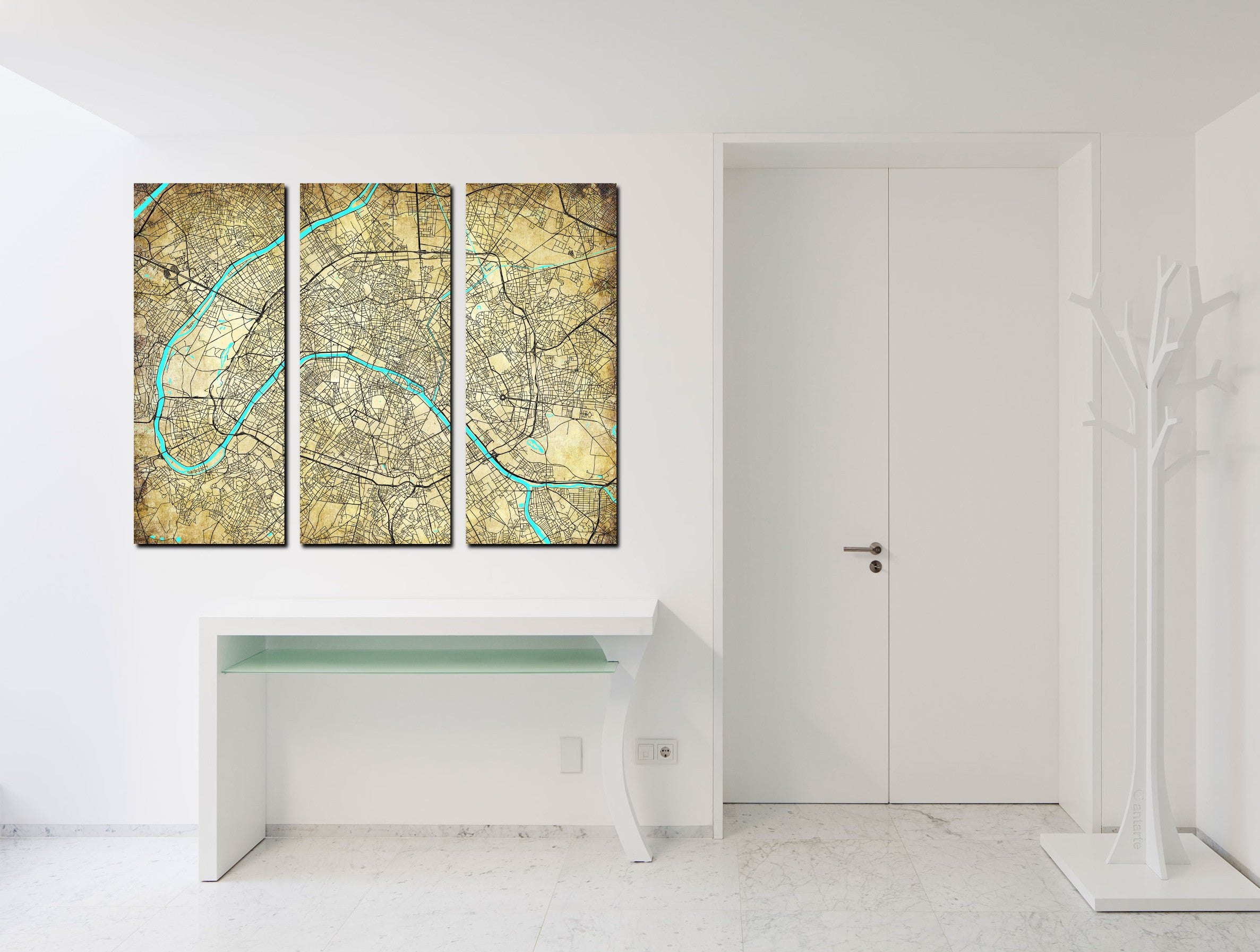Paris Street Map 3 Panel Canvas Wall Map