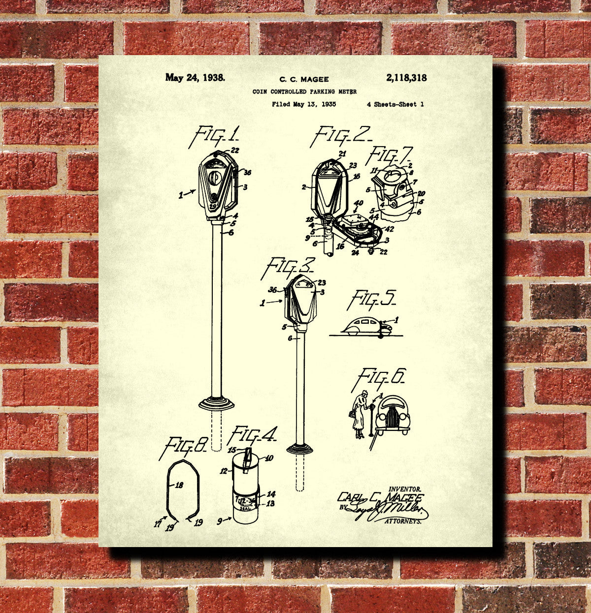 Parking Meter Patent Print Car Parking Enforcement Poster