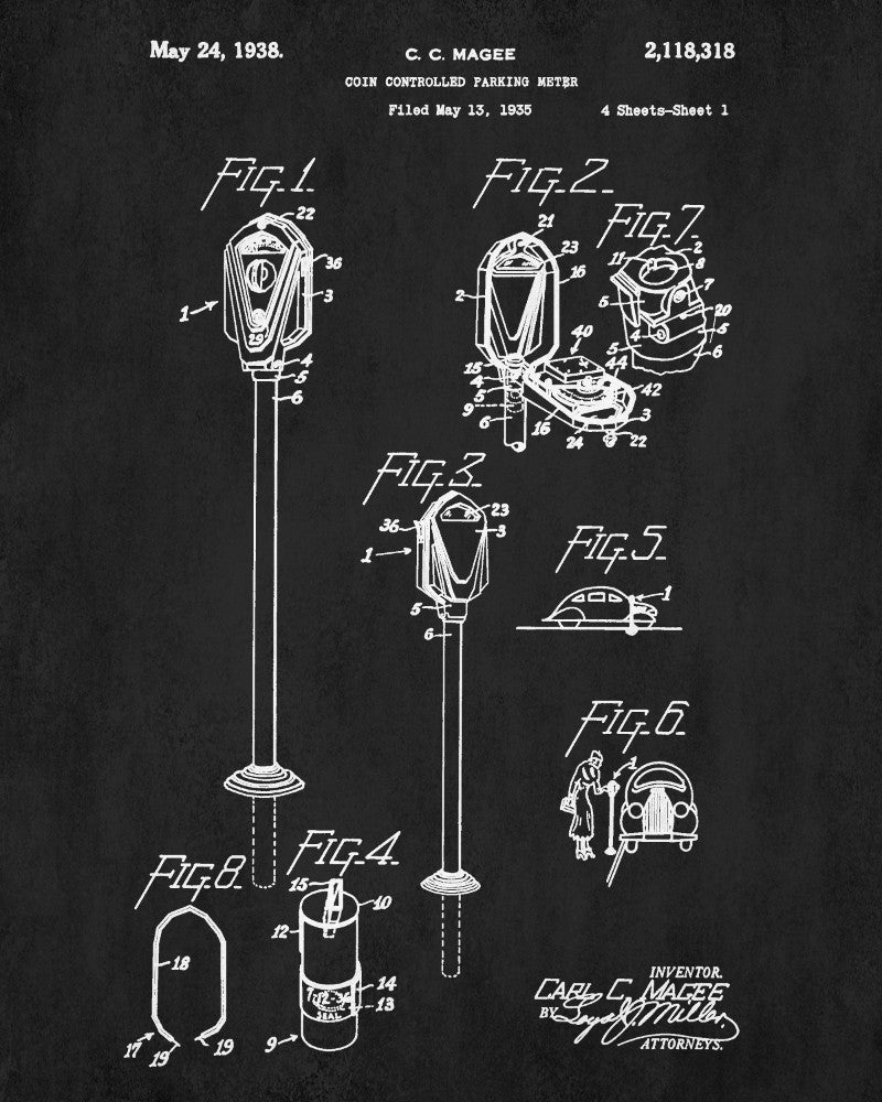 Parking Meter Patent Print Car Parking Enforcement Poster