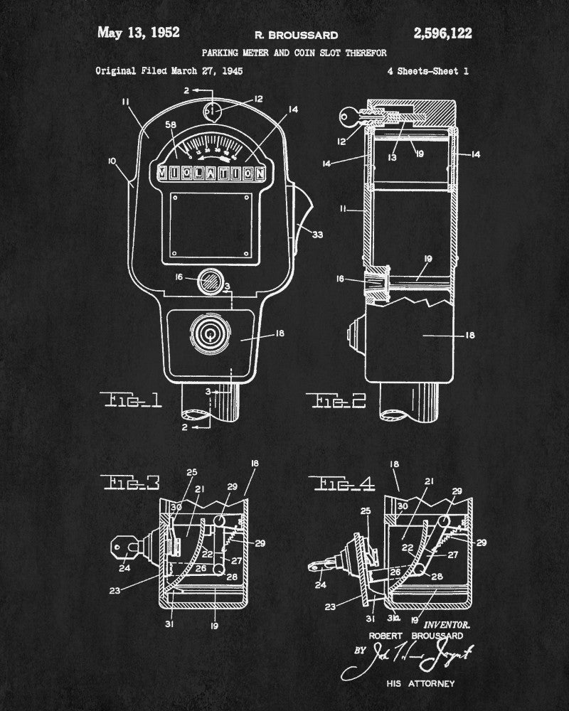 Car Parking Meter Patent Print Parking Enforcement Poster