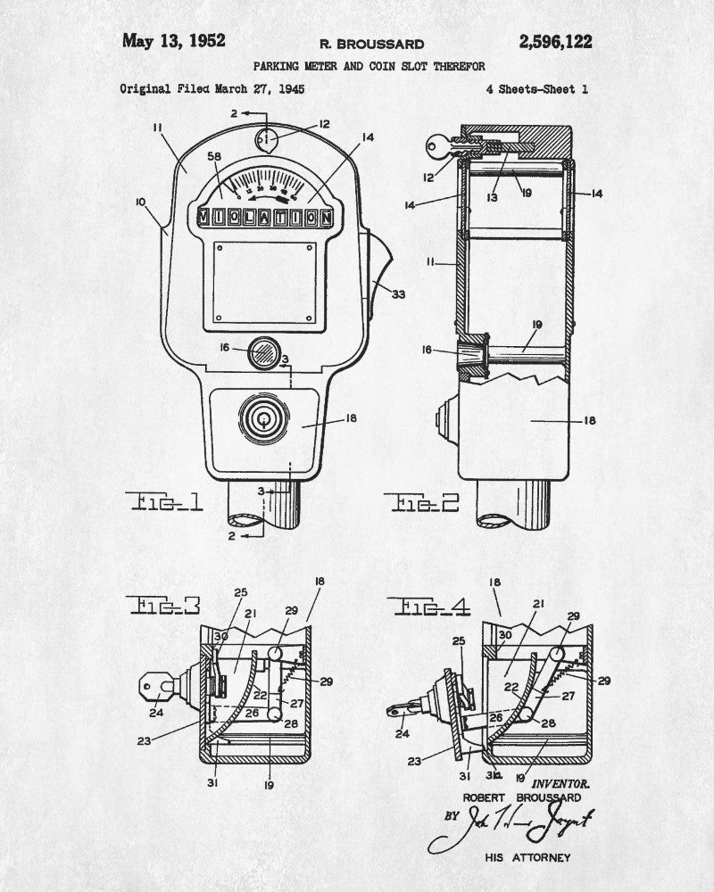 Car Parking Meter Patent Print Parking Enforcement Poster