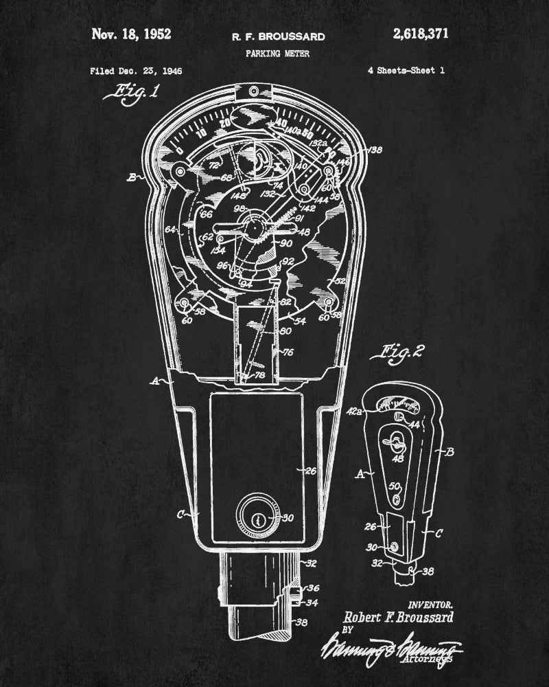 Parking Meter Patent Print Vintage Auto Art Poster
