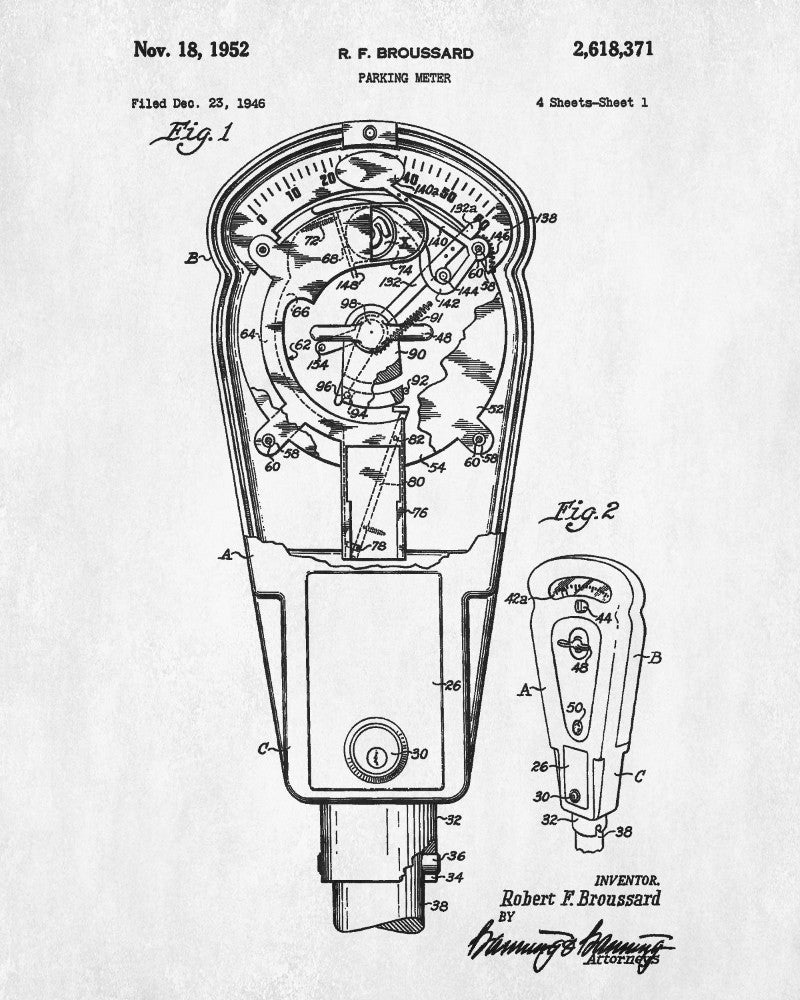 Parking Meter Patent Print Vintage Auto Art Poster
