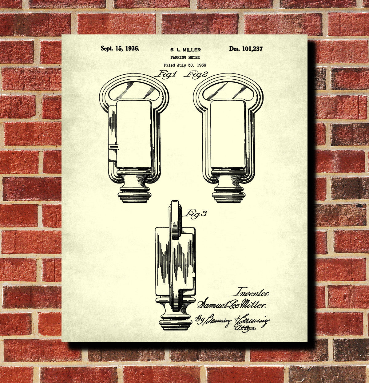 Parking Meter Patent Print, Vintage Auto Art Poster