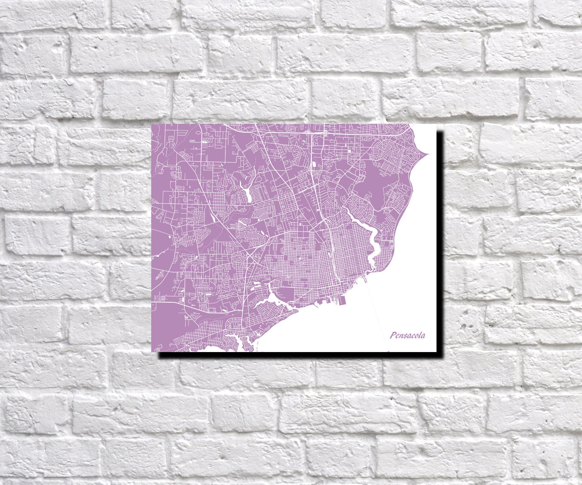 Pensacola, Florida City Street Map Print Feature Wall Art Poster