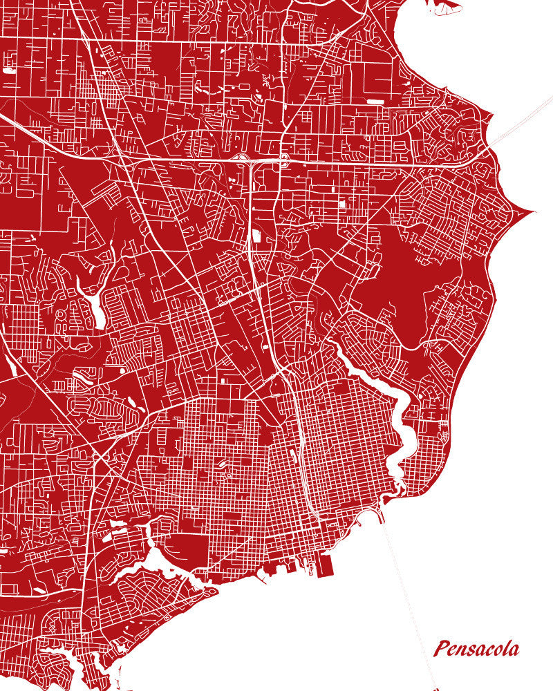 Pensacola, Florida City Street Map Print Feature Wall Art Poster
