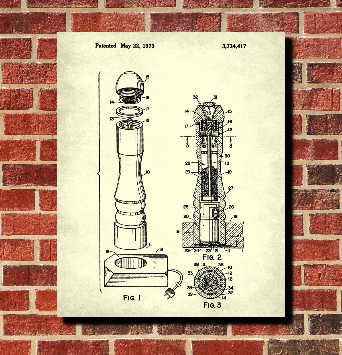 Pepper Mill Patent Print Kitchen Blueprint Poster Cafe Art