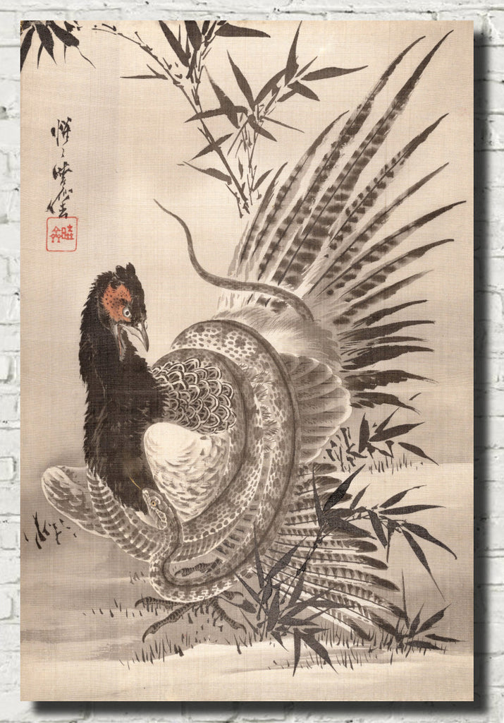 Kawanabe Kyōsai, Japanese Art, Pheasant Caught by a Snake
