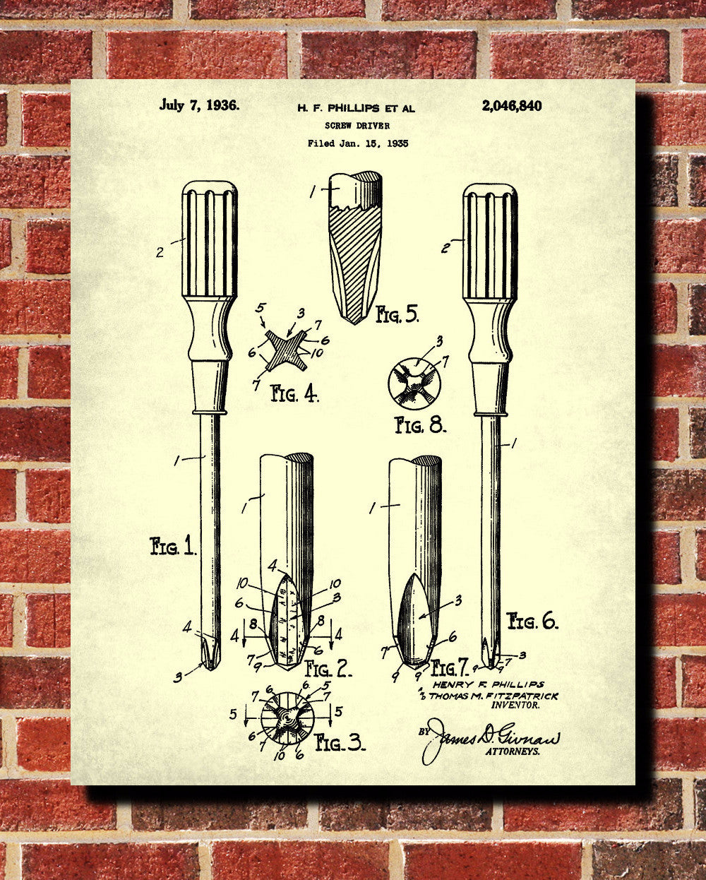 Phillips Screwdriver Patent Print Workshop Blueprint Hand Tools Poster - OnTrendAndFab
