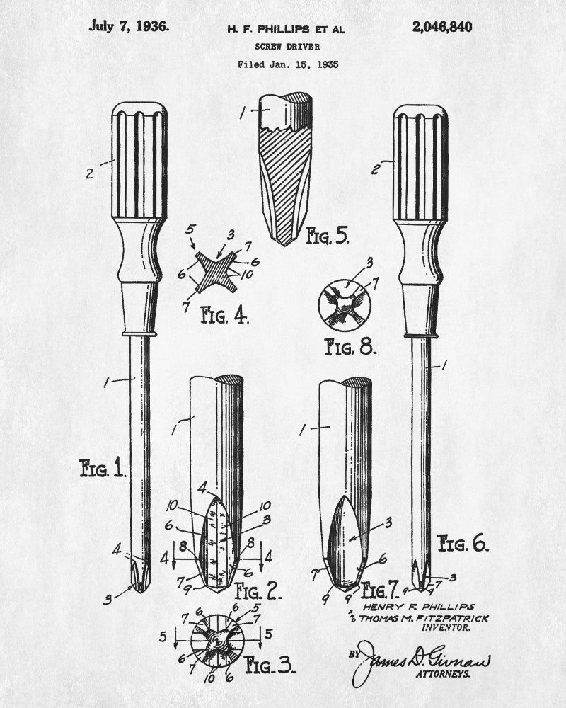 Phillips Screwdriver Patent Print Workshop Blueprint Hand Tools Poster - OnTrendAndFab