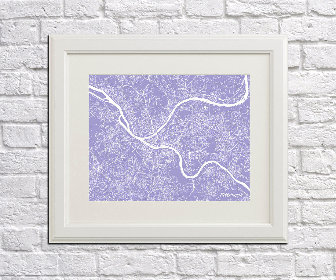 Pittsburgh City Street Map Print Feature Wall Art Poster