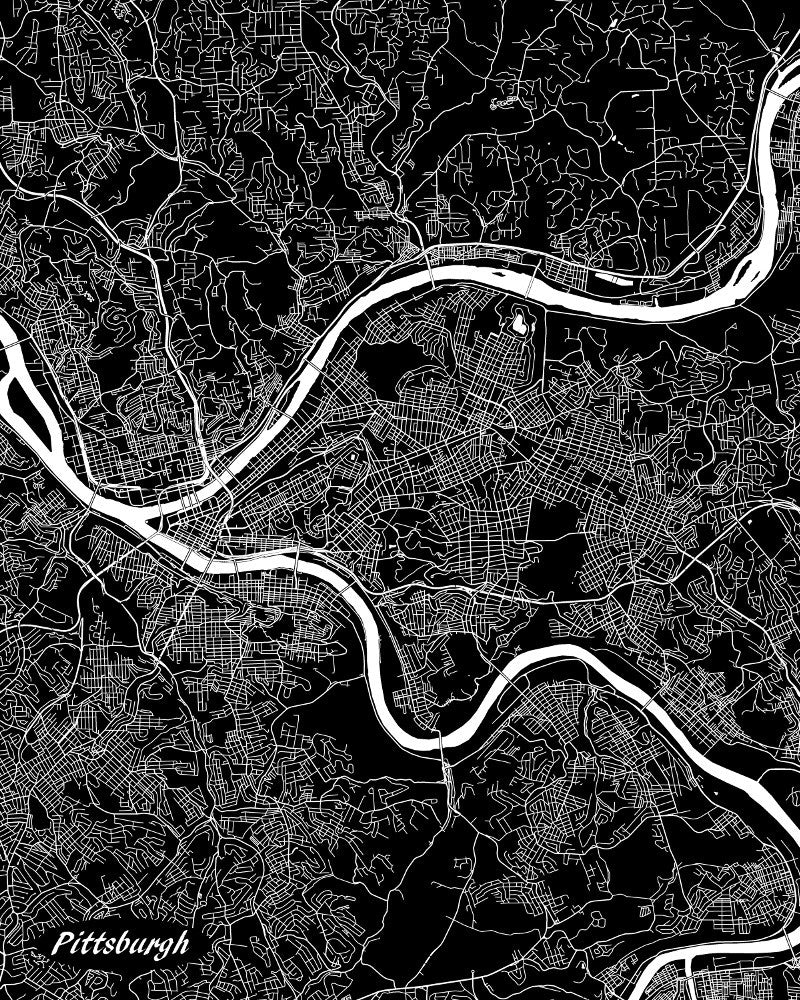 Pittsburgh City Street Map Print Feature Wall Art Poster