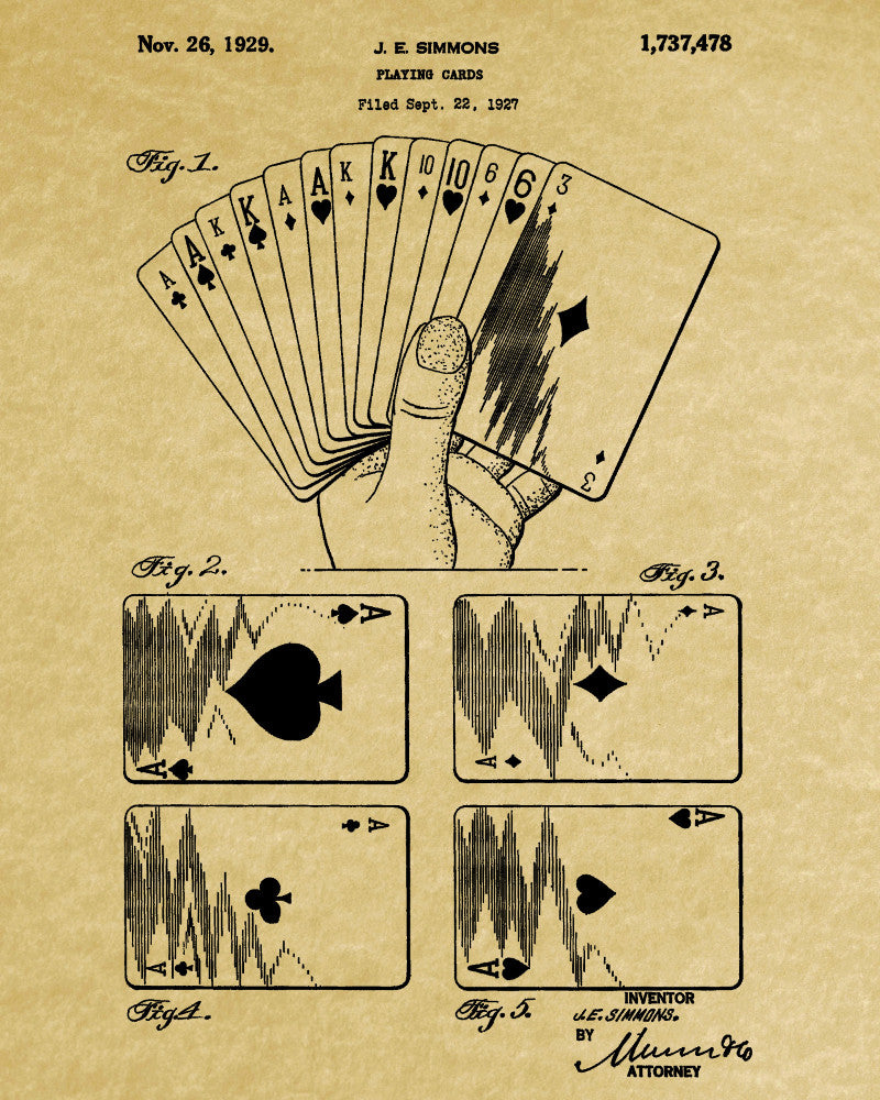 Playing Cards Patent Poster Casino Print Gambling Art