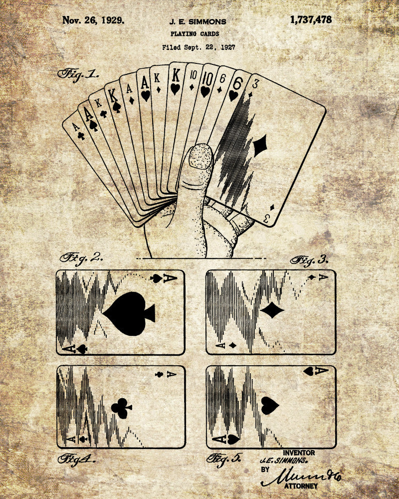 Playing Cards Patent Poster Casino Print Gambling Art