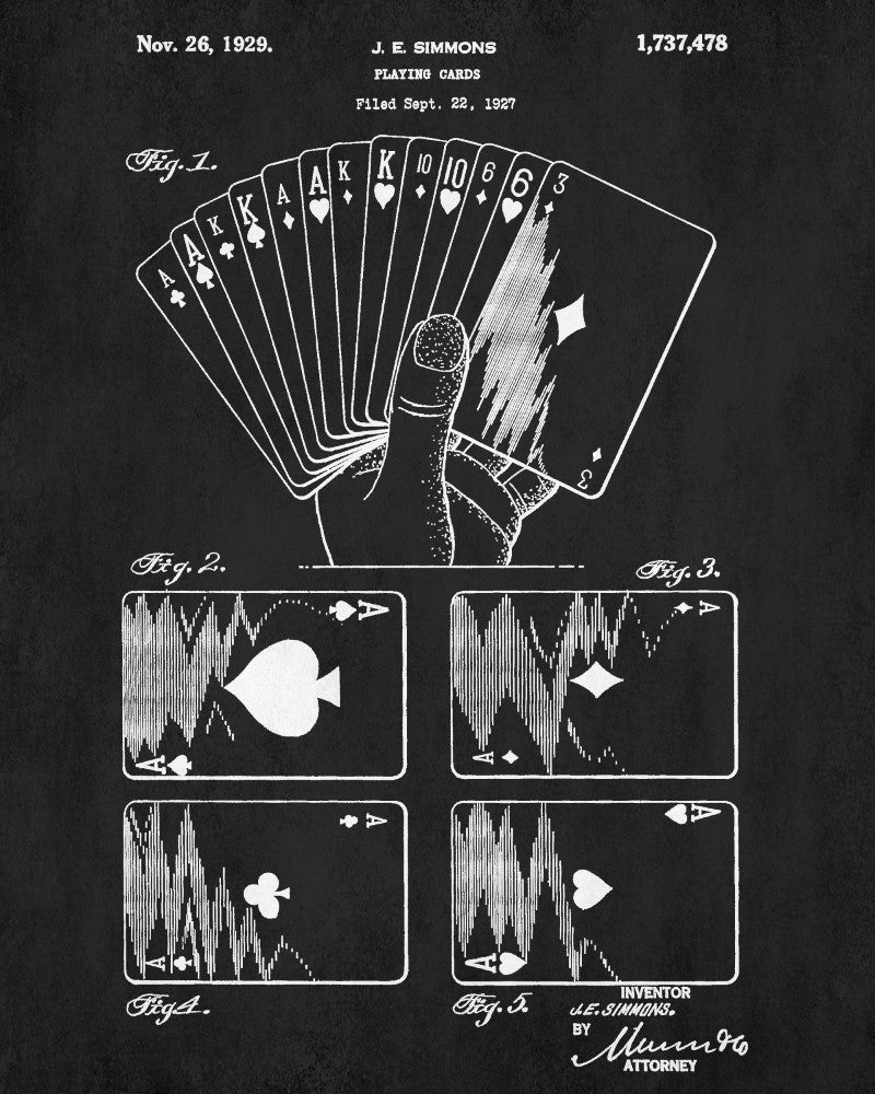 Playing Cards Patent Poster Casino Print Gambling Art