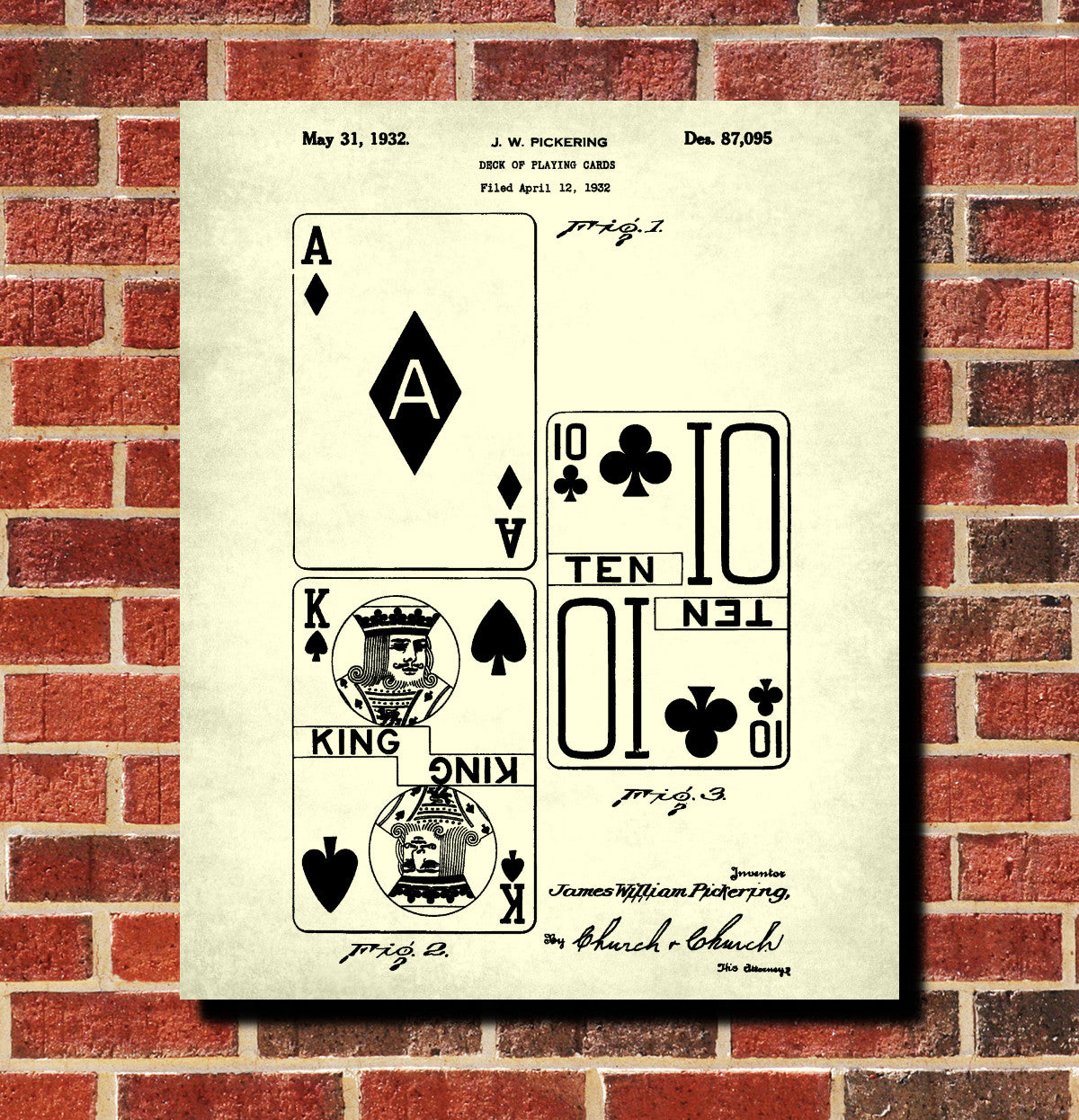 Playing Cards Patent Poster Gambling Art Casino Print