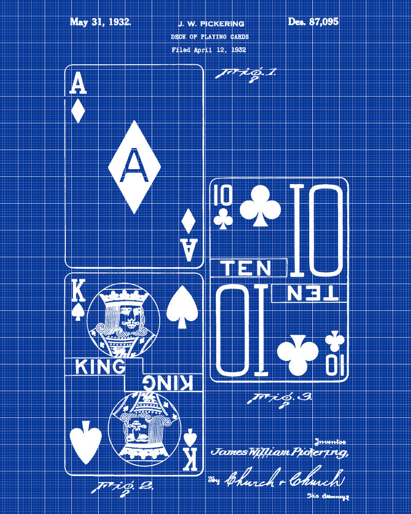 Playing Cards Patent Poster Gambling Art Casino Print