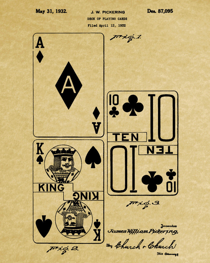 Playing Cards Patent Poster Gambling Art Casino Print