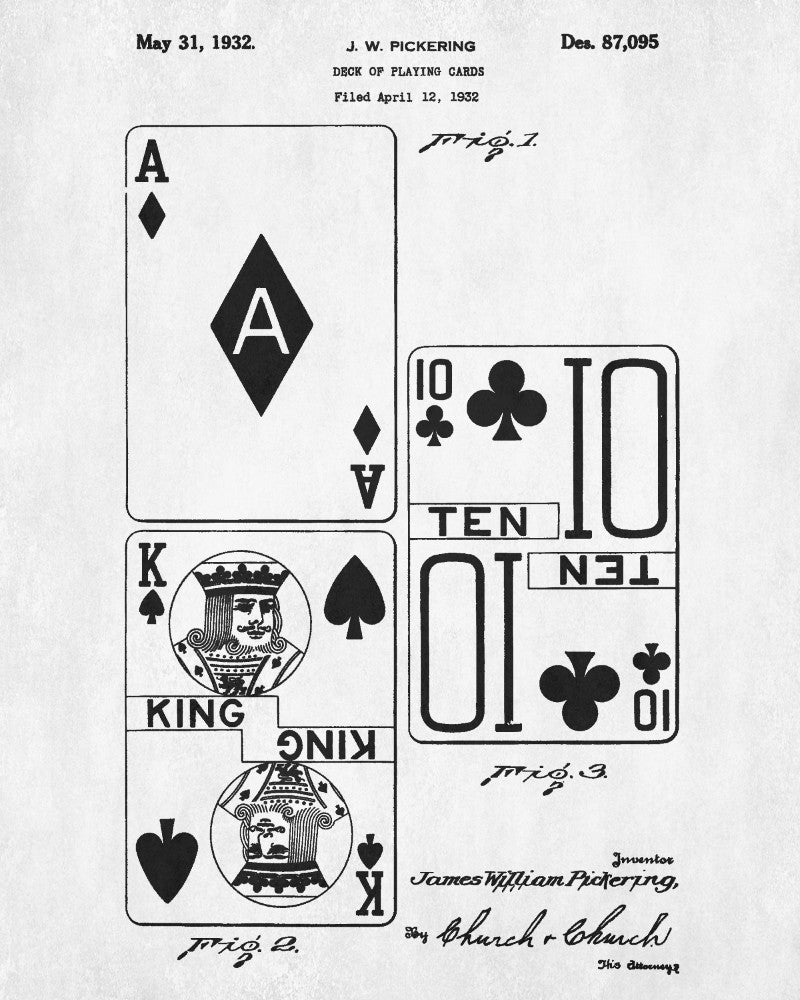 Playing Cards Patent Poster Gambling Art Casino Print