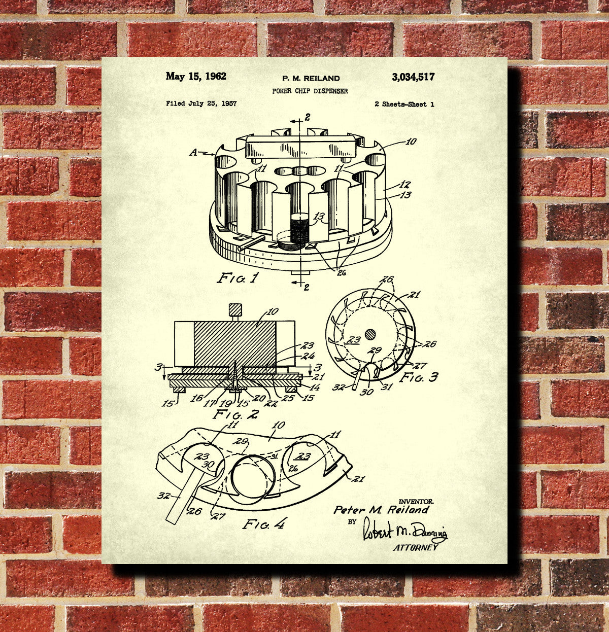 Poker Chip Dispenser Patent Poster Casino Print Gambling Art