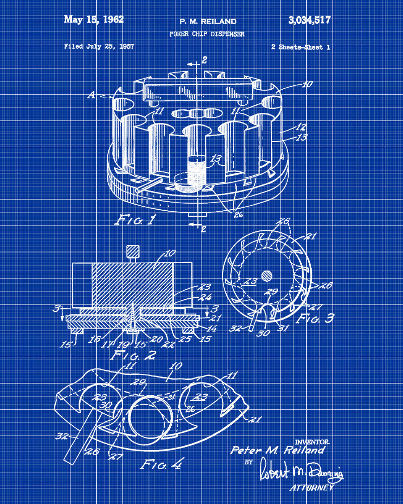 Poker Chip Dispenser Patent Poster Casino Print Gambling Art