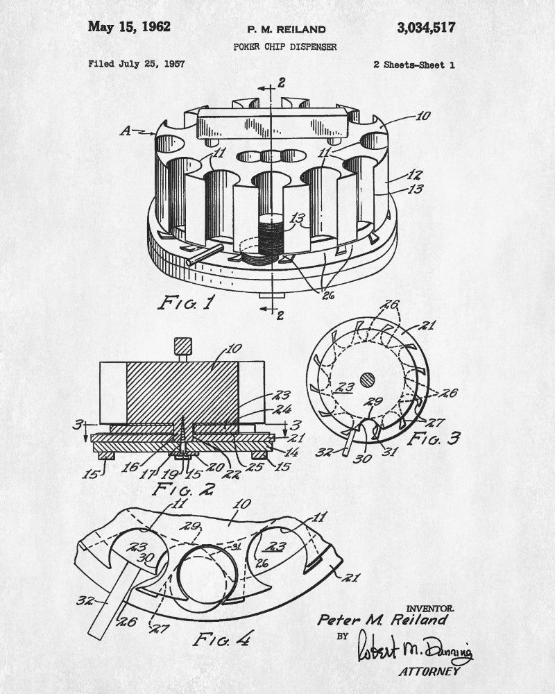 Poker Chip Dispenser Patent Poster Casino Print Gambling Art