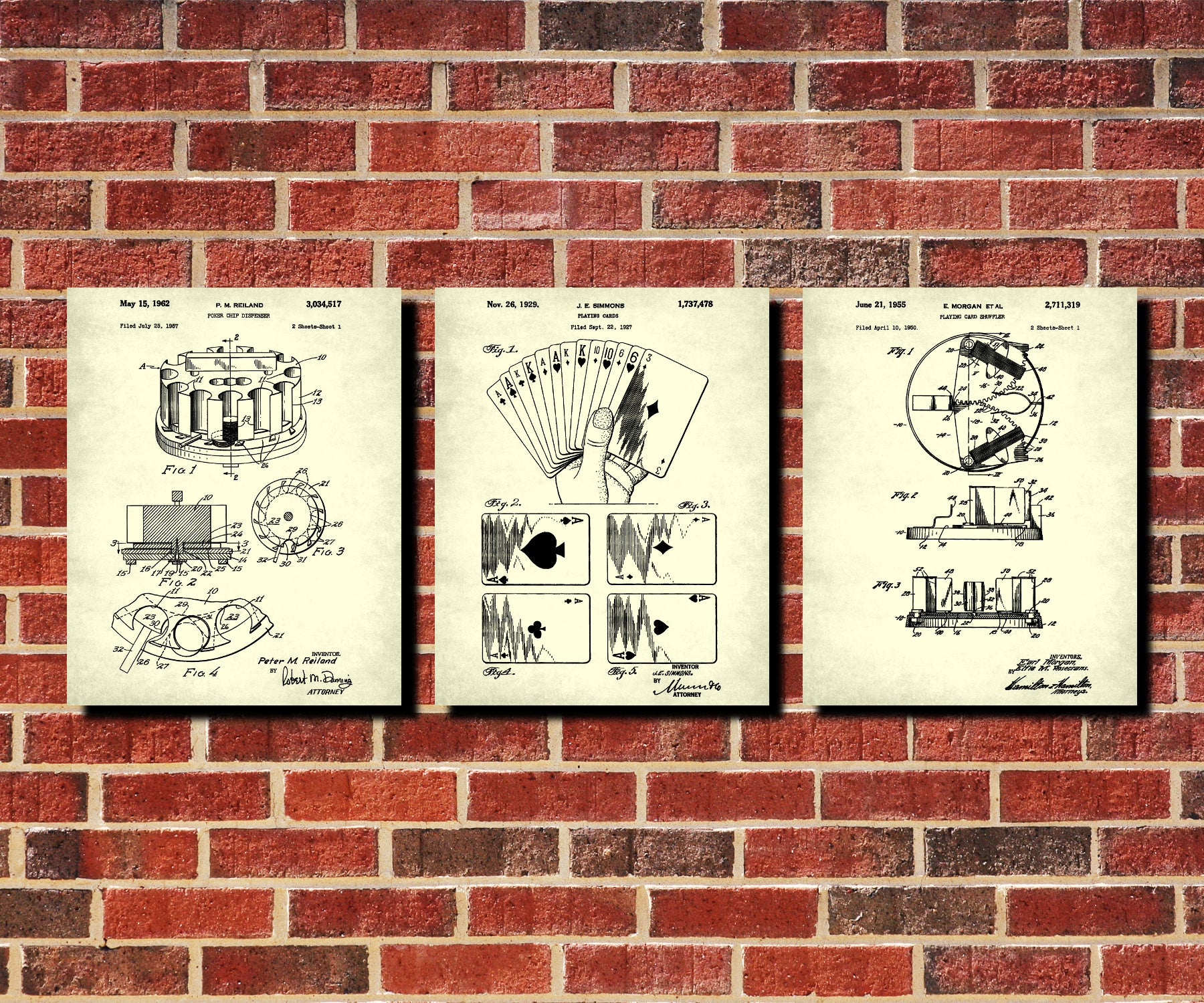 Poker Patent Prints Set 3 Casino Posters Playing Cards