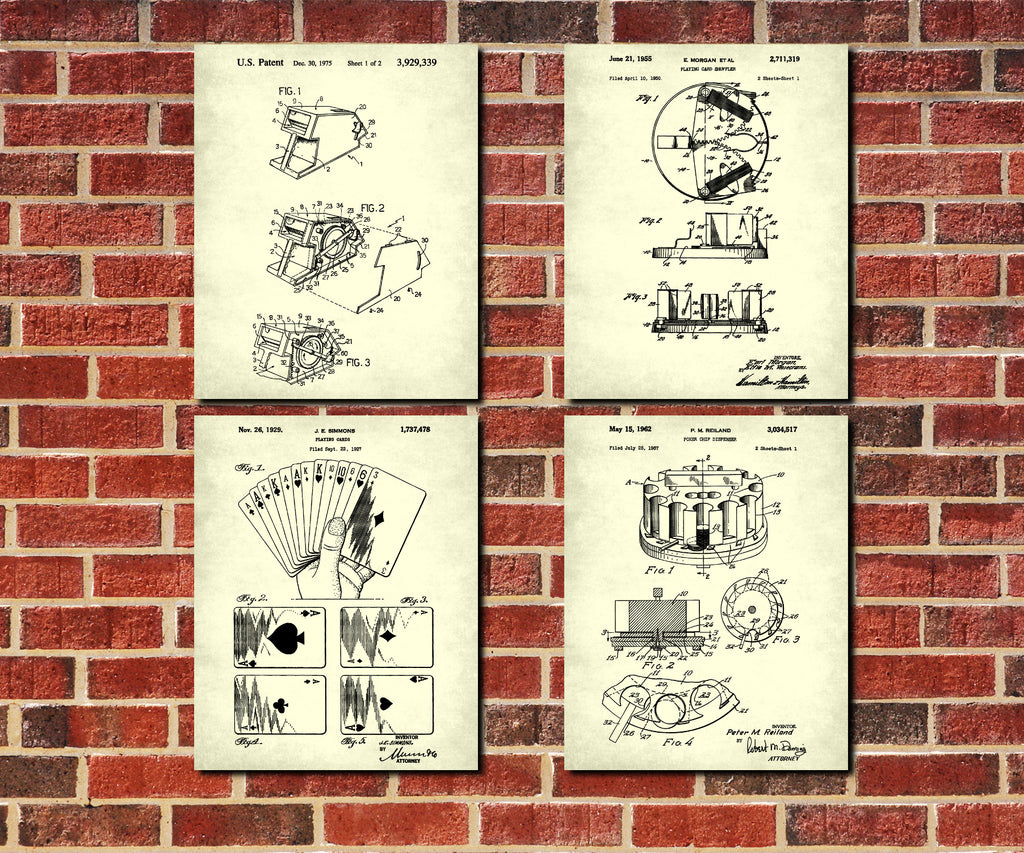 Poker Patent Prints Set 4 Casino Posters Playing Cards